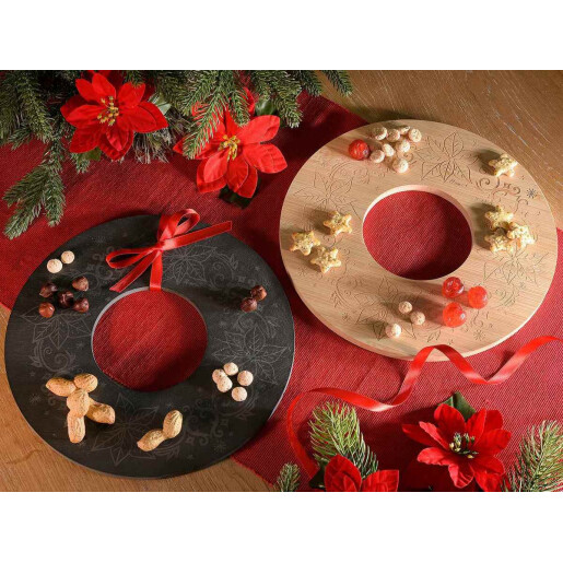 Set 2 platouri Craciun lemn natur negru Ø 25 cm