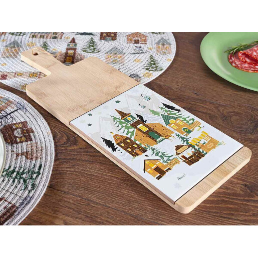 Platou Craciun lemn ceramica multicolor 15x42.5 cm