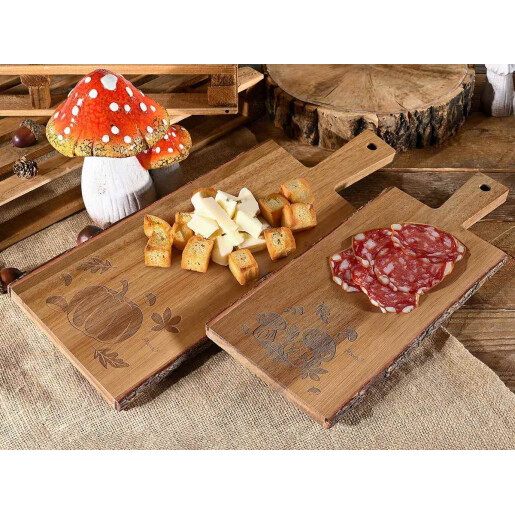 Set 2 platouri servire lemn maro 15,5 x 42 H, 14,5 x 35 H