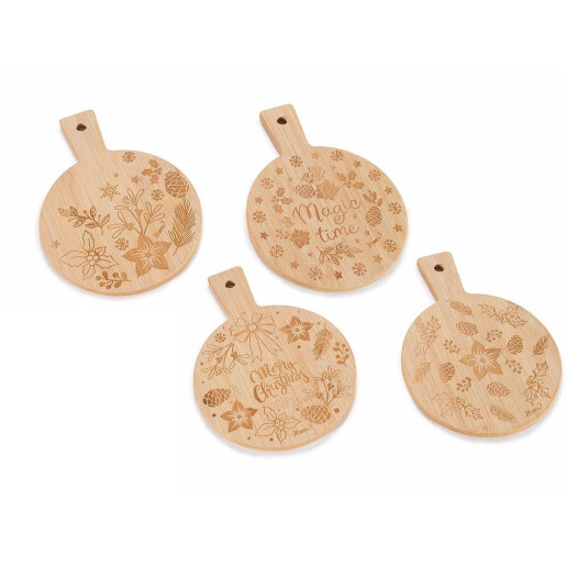 Set 4 platouri Craciun lemn natur 14x19 cm