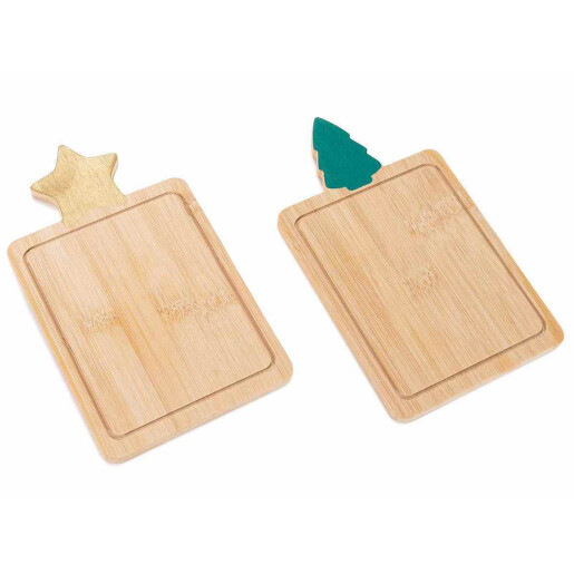 Set 2 platouri Craciun lemn multicolor 11x19 cm