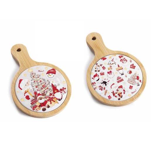 Set 2 platouri Craciun lemn ceramica multicolora cm 12 x 18 H