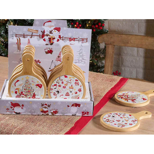 Set 2 platouri Craciun lemn ceramica multicolora cm 12 x 18 H