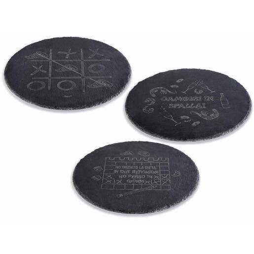 Set 3 platouri servire, tocator ardezie neagra  Ø 30 cm