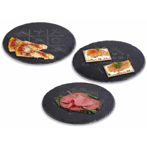 Set 3 platouri servire, tocator ardezie neagra  Ø 30 cm