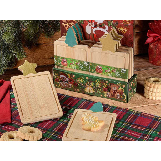 Set 2 platouri Craciun lemn natur cm 11 x 19 H