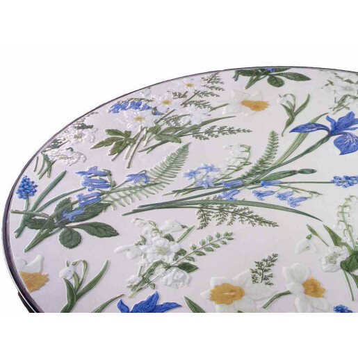 Set mobilier gradina masa 2 scaune fier ceramica Flowers Ø 60 cm x 70 H, 38 x 52,5 x 88 H