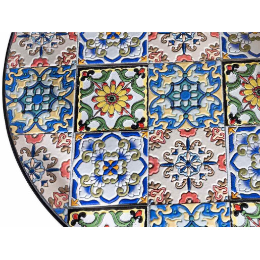 Set mobilier gradina masa 2 scaune fier ceramica Majolica Ø 60 cm x 70 H, 38 x 52,5 x 88 H