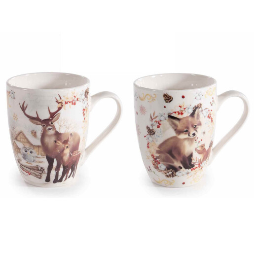 Set 8 cani Craciun portelan multicolor Ø 8 x 10,5 H, 300 ml