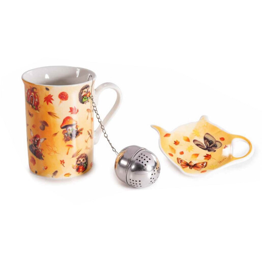 Set cana portelan, infuzor ceai, farfurioara in cutie cadou Autumn Ø 7,5 cm x 10,5 H, 300 ml