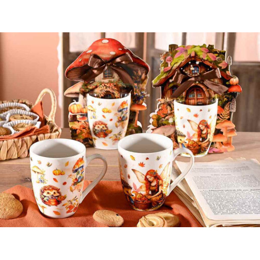 Set 2 cani portelan in cutii cadou Autumn Ø 8 cm x 10,5 H, 300 ml