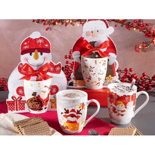 Set 8 cani Craciun portelan Ø 8 x 10,5 H, 300 ml