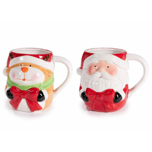 Set 4 cani Craciun ceramica multicolora Ø 10 cm x 10,5 H, 500 ml