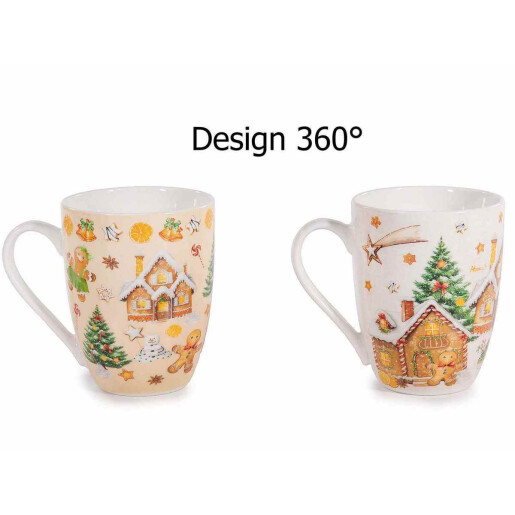 Set 8 cani Craciun portelan multicolor Biscottini Ø 8 x 10,5 H, 300 ml