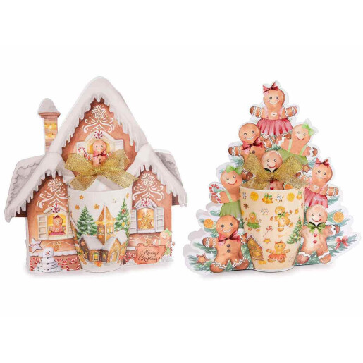 Set 8 cani Craciun portelan multicolor Biscottini Ø 8 x 10,5 H, 300 ml