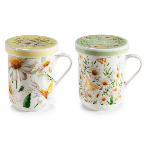 Set 2 cani cu capac ceramica multocolora Musetel Ø 7,5 cm x 10,5 H, 300 ml