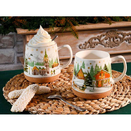 Set 4 cani Craciun portelan multicolor  Ø 11 cm x 11 H, 500 ml
