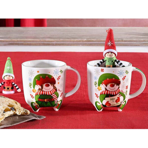 Set 8 cani Craciun portelan 9x9.5 cm, 350 ml