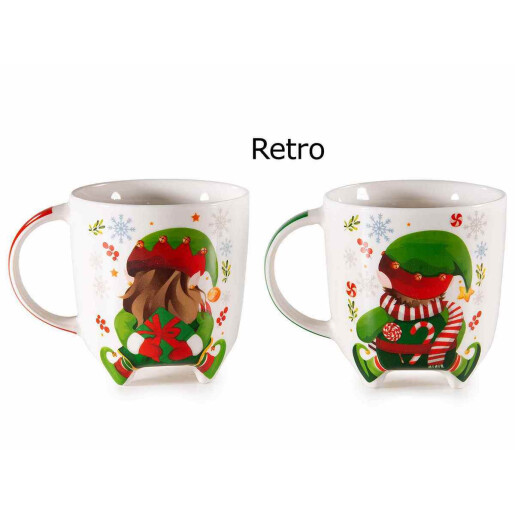 Set 8 cani Craciun portelan 9x9.5 cm, 350 ml