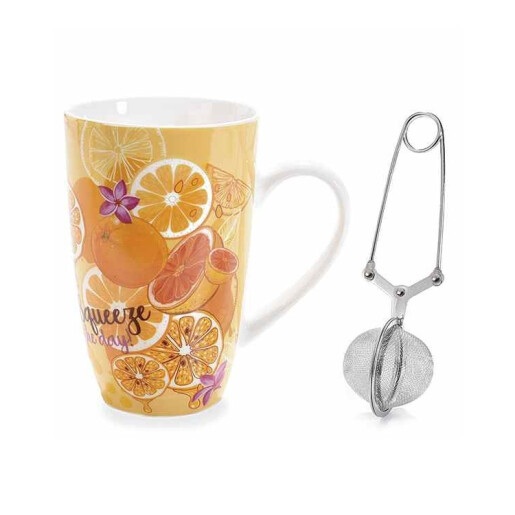 Cana ceai cu infuzor, portelan in cutie cadou Ø 8,5 cm x 13,5 H, 450 ml