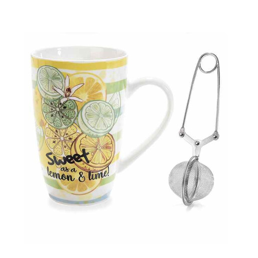 Cana ceai cu infuzor, portelan multicolor in cutie cadou Lamai Ø 8,5 cm x 13,5 H, 450 ml