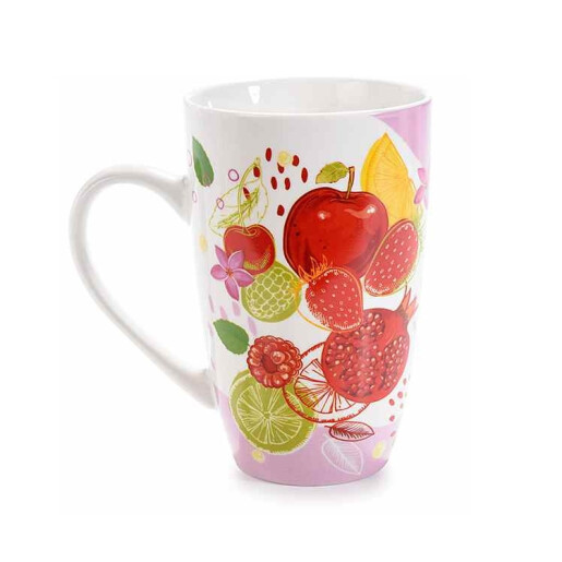 Cana ceai cu infuzor, portelan multicolor in cutie cadou, Fructe Ø 8,5 cm x 13,5 H, 450 ml