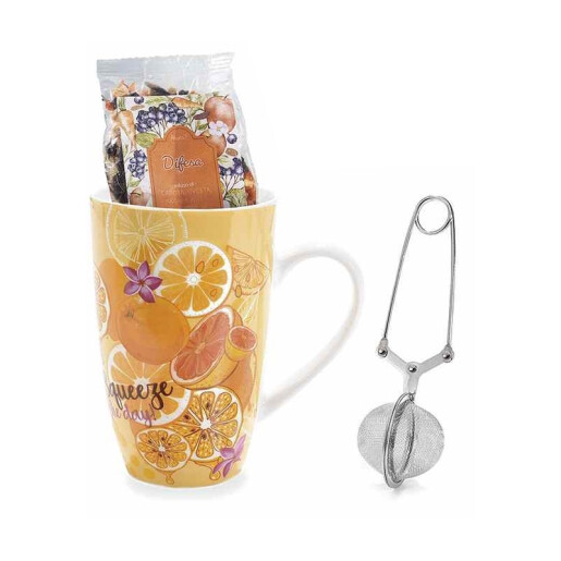 Set cana portelan multicolor, infuzor otel ceai, pliculet ceai in cutie cadou II Ø 8,5 cm x 13,5 H, 13,5 H, 450 ml