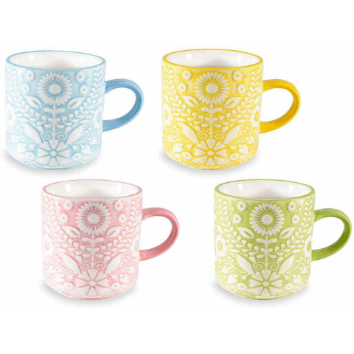 Set 4 cani portelan multicolor 8.5x9 cm, 350 ml