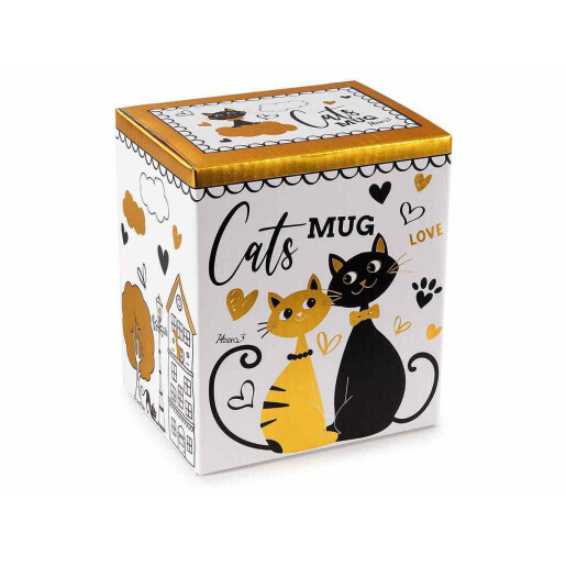 Set 4 cani portelan multicolor Pisicute 8.5x12 cm, 350 ml