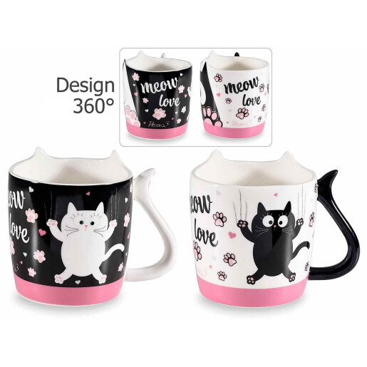 Set 2 cani in cutie cadou portelan Pisicute 9x9 cm, 400 ml