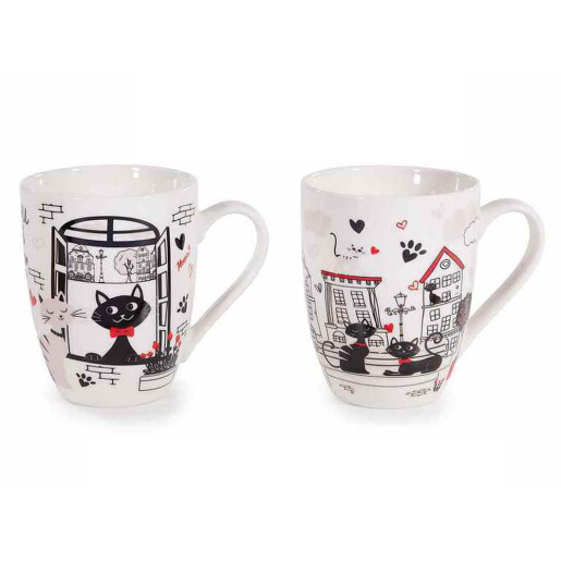 Set 2 cani portelan multicolor in cutii cadou Pisicuta Ø 8 cm x 10,5 H, 300 ml