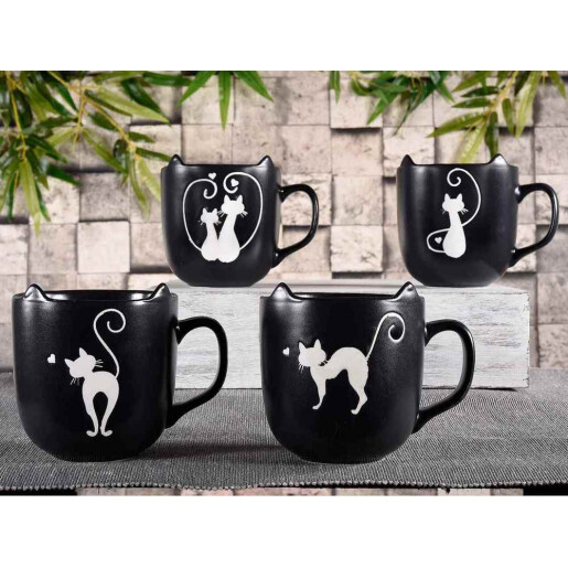 Set 8 cani portelan Pisicute 9x10 cm, 400 ml