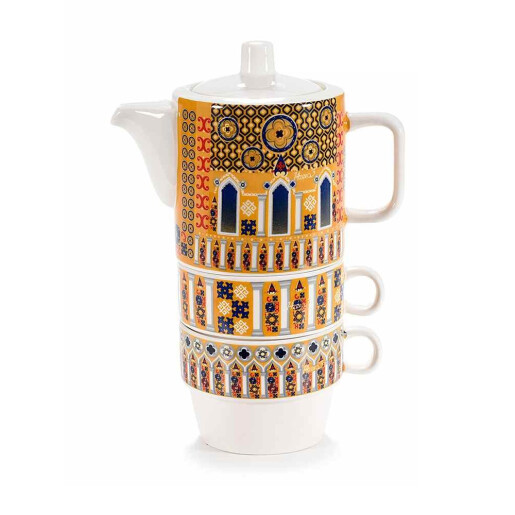 Set 2 ceainice, 4 cesti portelan multicolor 14.5x8.5x20.5 cm, 320 ml, 190 ml