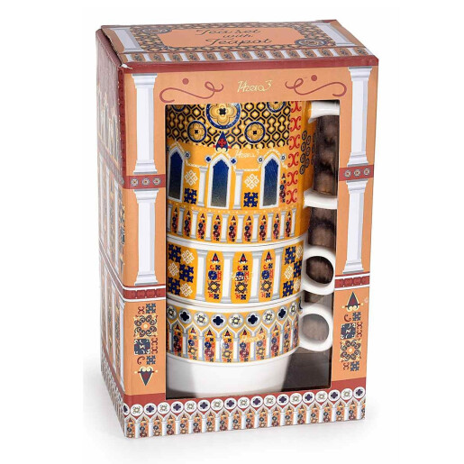 Set 2 ceainice, 4 cesti portelan multicolor 14.5x8.5x20.5 cm, 320 ml, 190 ml
