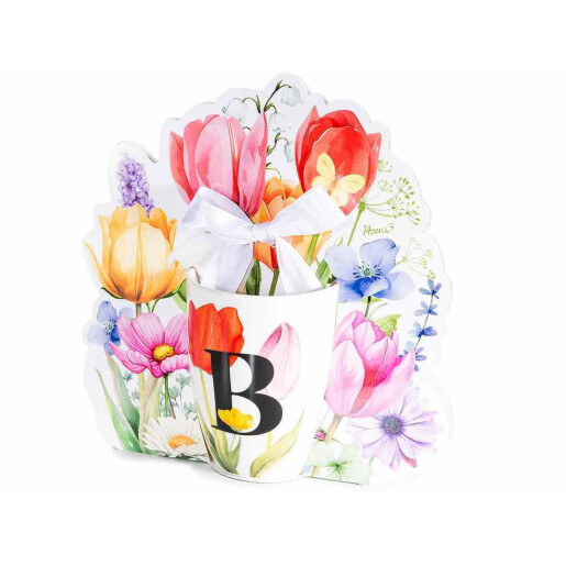 Cana portelan multicolor in cutie cadou litera B Ø 8 cm x 10,5 H, 300 ml