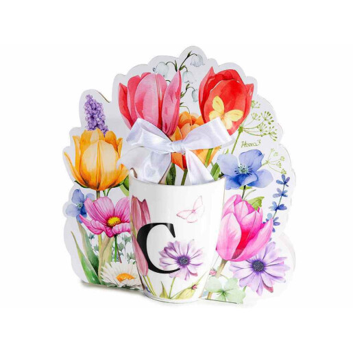 Cana portelan in cutie cadou, litera C, 20,5 x 8 x 21 H, 300 ml