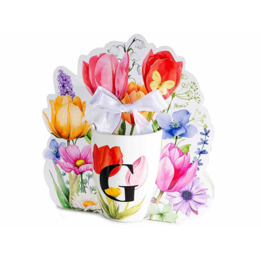 Cana portelan multicolor in cutie cadou litera G Ø 8 cm x 10,5 H, 300 ml