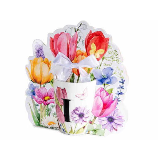 Cana portelan multicolor in cutie cadou litera I Ø 8 cm x 10,5 H, 300 ml
