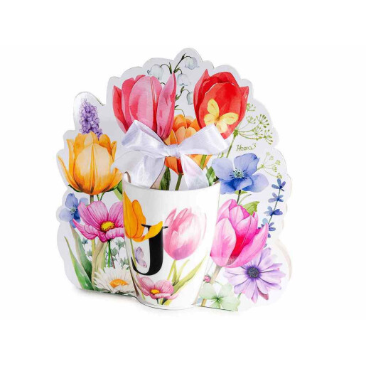 Cana portelan multicolor in cutie cadou litera J Ø 8 cm x 10,5 H, 300 ml