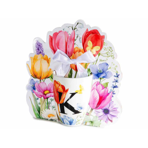 Cana portelan multicolor in cutie cadou litera K Ø 8 cm x 10,5 H, 300 ml