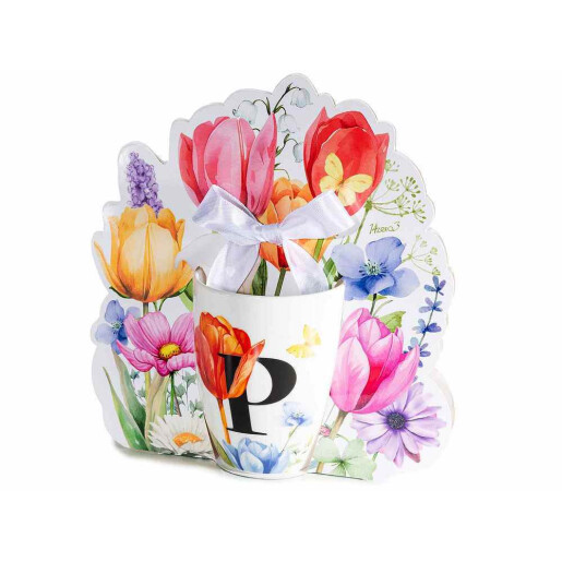 Cana portelan in cutie cadou, litera P, 20,5 x 8 x 21 H, 300 ml