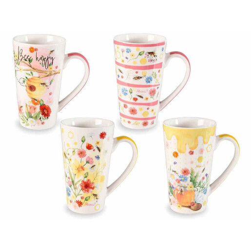 Set 8 cani portelan Bee Honey 9x15 cm, 500 ml