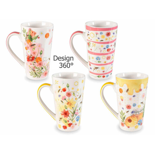 Set 4 cani portelan Bee Honey 9x15 cm, 500 ml