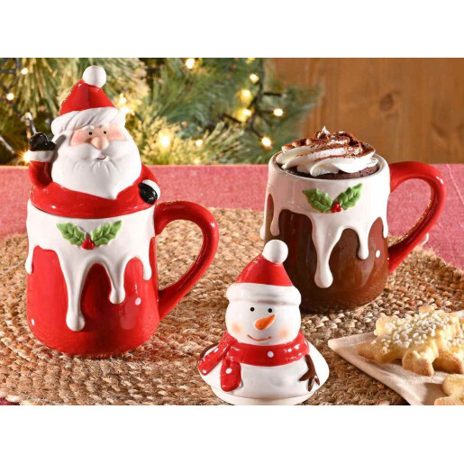 Set 4 cani Craciun ceramica multicolora Ø 9 cm x 18.5 H, 400 ml