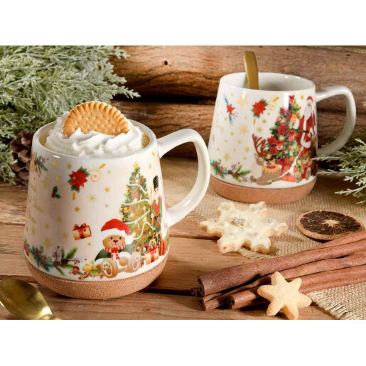 Set 4 cani Craciun portelan multicolor Ø 11 cm x 11 H, 500 ml