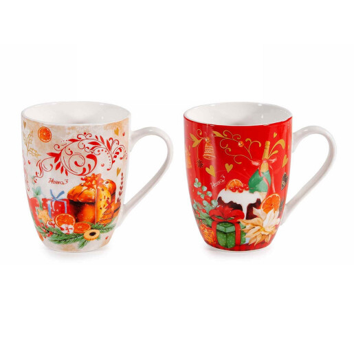 Set 6 cani Craciun portelan multicolor 8x10 cm, 300 ml