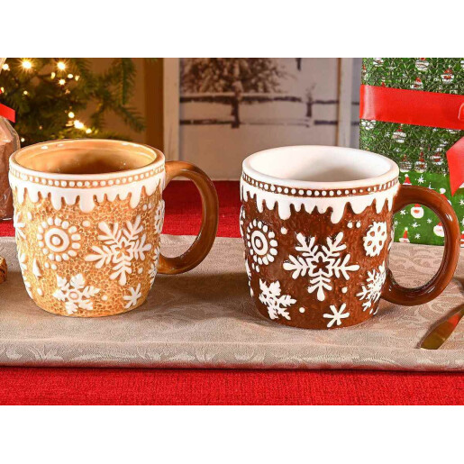 Set 4 cani Craciun ceramica multicolora Ø 10 cm x 10 H, 450 ml