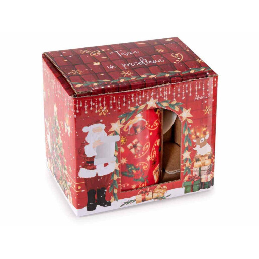 Set 6 cani Craciun portelan 8.5x9.5 cm, 380 ml