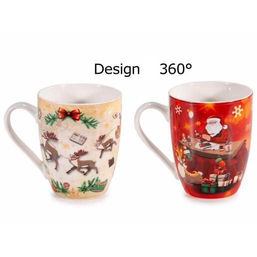 Set 6 cani Mos Craciun portelan multicolor 8x10.5 cm, 350 ml