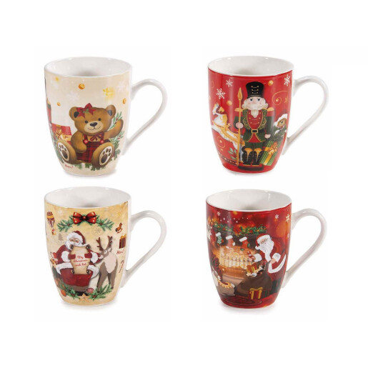 Set 4 cani Craciun portelan multicolor Ø 8 cm x 10,5 H, 300 ml